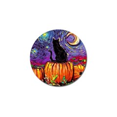 Halloween Art Starry Night Hallows Eve Black Cat Pumpkin Golf Ball Marker by Sarkoni