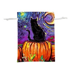 Halloween Art Starry Night Hallows Eve Black Cat Pumpkin Lightweight Drawstring Pouch (s) by Sarkoni