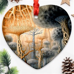 Garden Mushrooms Tree Flower Heart Ornament (two Sides) by Bangk1t