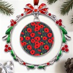 Background Poppies Flowers Seamless Ornamental Metal X mas Wreath Ribbon Ornament Front