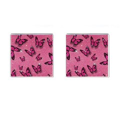 Pink Glitter Butterfly Cufflinks (square) by Ndabl3x