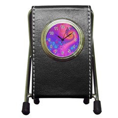 Fractal Art Artwork Magical Purple Pen Holder Desk Clock by Proyonanggan