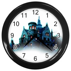 Blue Castle Halloween Horror Haunted House Wall Clock (black) by Sarkoni