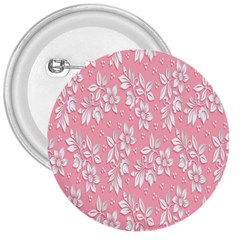 Pink Texture With White Flowers, Pink Floral Background 3  Buttons by nateshop