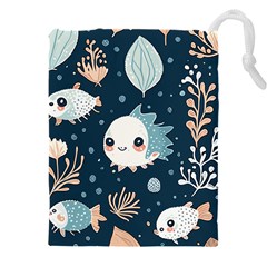 Fish Pattern Drawstring Pouch (5xl) by Valentinaart