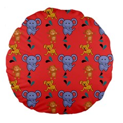 Elephant Monkey Dog Cartoon Large 18  Premium Flano Round Cushions by Pakjumat