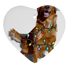 Golden Retriever Dog T- Shirt Golden Retriever Dog Santa Christmas Tree Lights Xmas T- Shirt Ornament (heart) by ZUXUMI