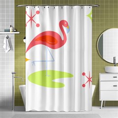 Flamingo T- Shirt Mid- Century Modern Pink Flamingo With Retro Icons Repeating Pattern T- Shirt Shower Curtain 48  X 72  (small)  by EnriqueJohnson