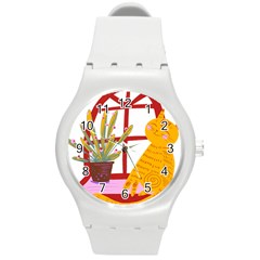 Cat Pet Ginger Art Animal Cartoon Round Plastic Sport Watch (m) by uniart180623