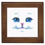 Cute White Cat Blue Eyes Face Framed Tile Front