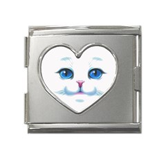 Cute White Cat Blue Eyes Face Mega Link Heart Italian Charm (18mm) by Ket1n9