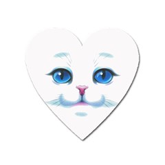 Cute White Cat Blue Eyes Face Heart Magnet by Ket1n9