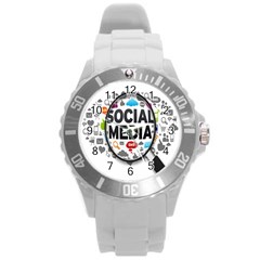 Social Media Computer Internet Typography Text Poster Round Plastic Sport Watch (l) by Ket1n9