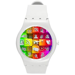 Colorful 3d Social Media Round Plastic Sport Watch (m) by Ket1n9