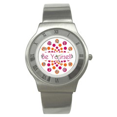 Be Yourself Pink Orange Dots Circular Stainless Steel Watch by Ket1n9