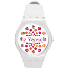 Be Yourself Pink Orange Dots Circular Round Plastic Sport Watch (m) by Ket1n9