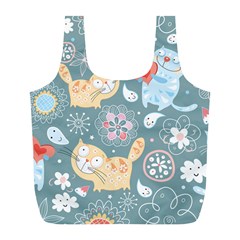 Cute Cat Background Pattern Full Print Recycle Bag (l) by Ket1n9