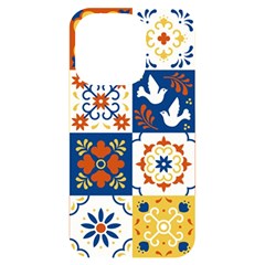 Mexican-talavera-pattern-ceramic-tiles-with-flower-leaves-bird-ornaments-traditional-majolica-style- Iphone 14 Pro Black Uv Print Case by Ket1n9