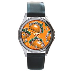 Seamless-pattern-with-taco Round Metal Watch by Ket1n9