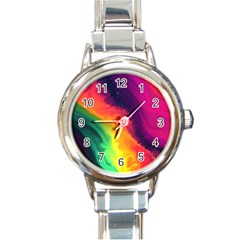 Rainbow Colorful Abstract Galaxy Round Italian Charm Watch by Ravend