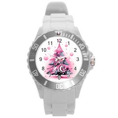 Winter Christmas Snow Xmas Tree Round Plastic Sport Watch (l) by Vaneshop