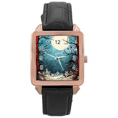 Christmas Frame Border Rose Gold Leather Watch  by Vaneshop