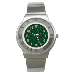 Christmas Green Pattern Background Stainless Steel Watch by Pakjumat