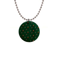 Christmas Green Pattern Background 1  Button Necklace by Pakjumat