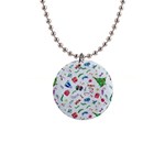 Illustration Christmas Pattern 1  Button Necklace Front