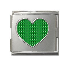 Green Christmas Tree Pattern Background Mega Link Heart Italian Charm (18mm) by Amaryn4rt