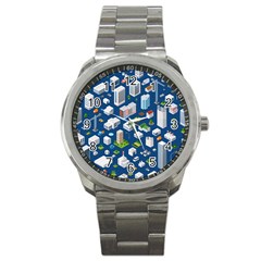 Isometric-seamless-pattern-megapolis Sport Metal Watch by Amaryn4rt