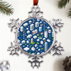 Isometric-seamless-pattern-megapolis Metal Large Snowflake Ornament by Amaryn4rt