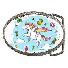 Merry Christmas Xmas Doodle Sketch Cartoon Unicorn Belt Buckles by Pakjumat