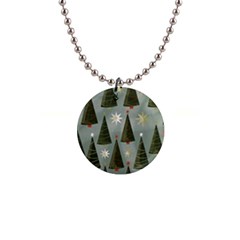 Christmas Trees Pattern Wallpaper 1  Button Necklace by Pakjumat