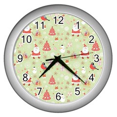 Christmas Pattern Christmas Tree Santa Wall Clock (silver) by Sarkoni