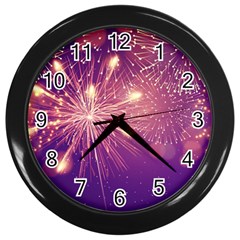 Fireworks On A Purple With Fireworks New Year Christmas Pattern Wall Clock (black) by Sarkoni