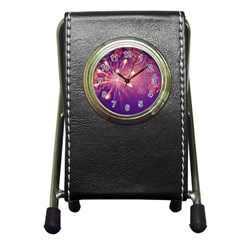 Fireworks On A Purple With Fireworks New Year Christmas Pattern Pen Holder Desk Clock by Sarkoni