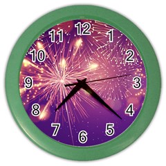 Fireworks On A Purple With Fireworks New Year Christmas Pattern Color Wall Clock by Sarkoni