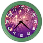 Fireworks On A Purple With Fireworks New Year Christmas Pattern Color Wall Clock Front