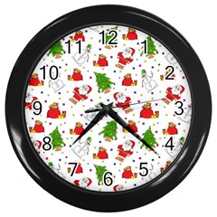 Christmas Santa Pattern Tree Wall Clock (black) by Sarkoni