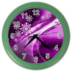 Purple Abstract Merry Christmas Xmas Pattern Color Wall Clock by Sarkoni