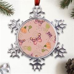 Butterfly Background Pattern Texture Metal Large Snowflake Ornament by Ravend