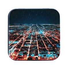 Aerial Shot Of Buildings Square Metal Box (black) by Modalart