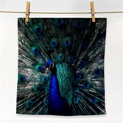 Blue And Green Peacock Face Towel by Sarkoni