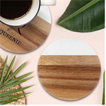 Star Pattern Design Decoration Marble Wood Coaster (Round) Front