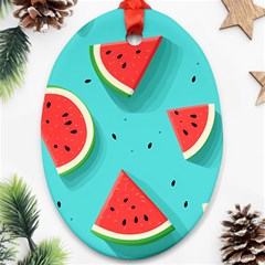 Watermelon Fruit Slice Oval Ornament (two Sides) by Bedest