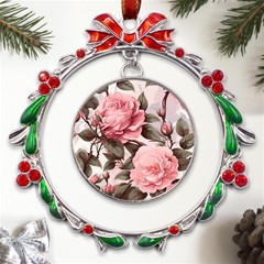 Rose Flower Seamless Metal X mas Wreath Ribbon Ornament by Bedest