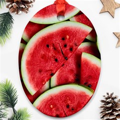 Watermelon Fruit Green Red Ornament (oval) by Bedest