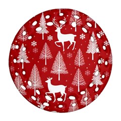 Christmas Tree Deer Pattern Red Ornament (round Filigree) by Ravend