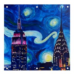 Starry Night In New York Van Gogh Manhattan Chrysler Building And Empire State Building Banner And Sign 4  X 4  by Modalart